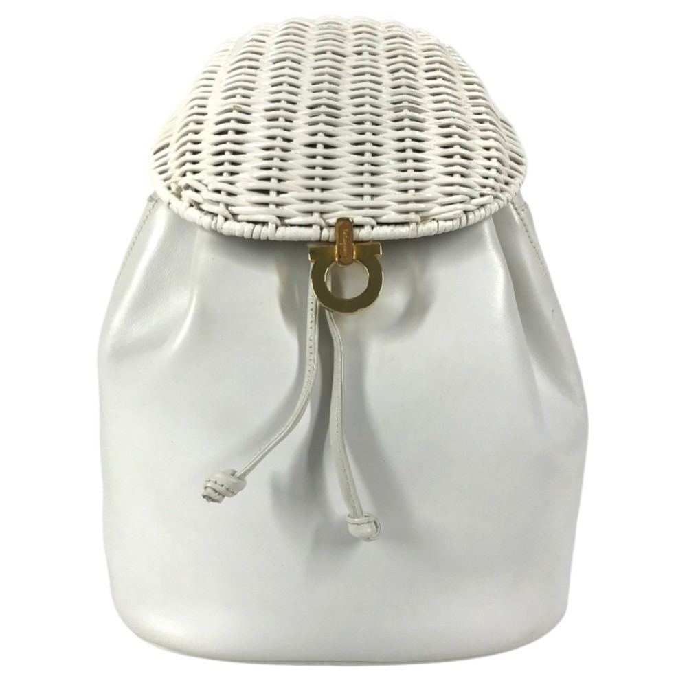 Salvatore Ferragamo Vintage Gancini Logo Bag Backpack Rucksack Straw Leather ...